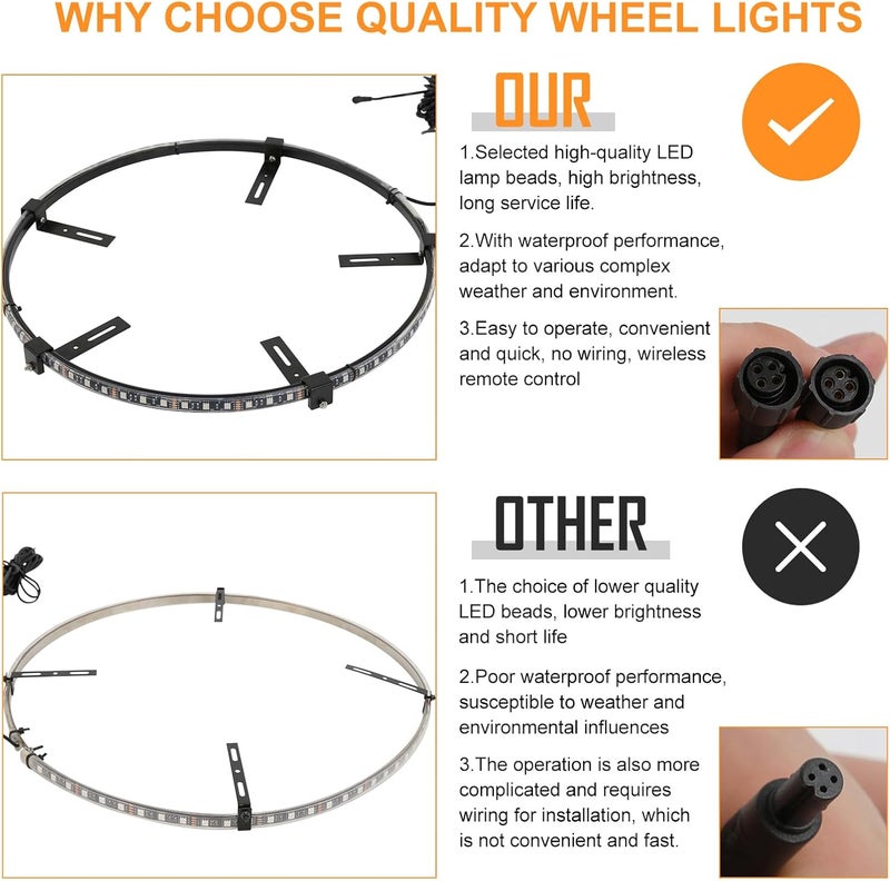 DREAMIZER Wheel Lights,4PCS 15.5" Dream Color Chasing Dancing Flow Brightest Led Rim Wheel Ring Lights W/Turn Signal and Braking Function Controlled by Remote and App Bluetooth for Truck/Car/ATV/UTV - Image 5